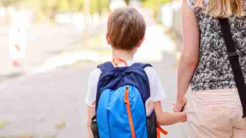 Boy with ADHD going to school