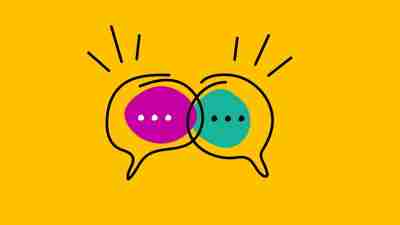 Communication icon, two bubbles of information. Chat online sign. Talk hand drawn concept. Vector illustration